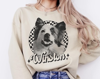 Custom Vintage Pet Unisex Sweatshirt, Pet Photo + Name Custom Personalized Dog, Shirts for Humans, Custom Sweatshirt, 90's Dog Owner Shirt
