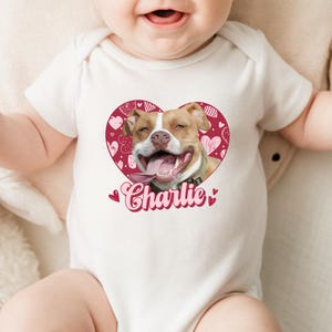 Custom Pet Photo Baby Bodysuit Personalized Infant Heart Bodysuit with Dog Cat Portrait Newborn Baby Gift Clothes Unique Pet Lover Gift