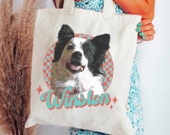 Custom Pet Tote Bag for Pet Lover Personalized Dog Shopping Bag Gift Retro Pet Photo & Name Travel Bag Y2K Vintage Cat Tote Bag for Dog Mom