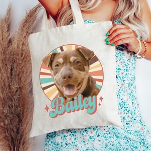 Custom Pet Tote Bag for Pet Lover Personalized Dog Shopping Bag Gift Using Pet Photo & Name Travel Bag Y2K Vintage Cat Tote Bag for Dog Mom
