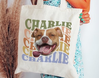 Custom Pet Tote Bag for Pet Lover Personalized Dog Shopping Bag Gift Retro Pet Photo & Name Travel Bag Y2K Vintage Cat Tote Bag for Dog Mom