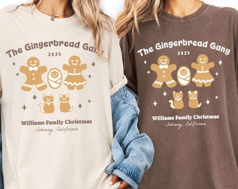 Custom Gingerbread Gang Family Christmas T-Shirt, Personalized Vacation Holiday Shirts, Name Cookie Matching Tees