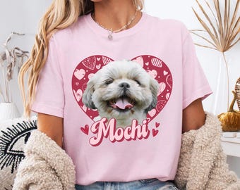 Custom Comfort Colors 1717 Cute Heart Pet Unisex T-shirt Pet Photo + Name Personalized Dog Shirts for Humans Shirt for Cat & Dog Owner