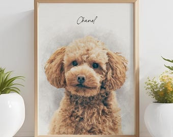 Custom Watercolor Style Dog portrait from photo - Pet illustration, Cat painting, Pet memorial gift, Personalized print