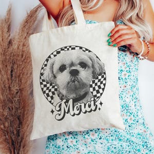 Custom Pet Tote Bag for Pet Lover Personalized Dog Shopping Bag Gift Using Pet Photo & Name Travel Bag Y2K Vintage Cat Tote Bag for Dog Mom