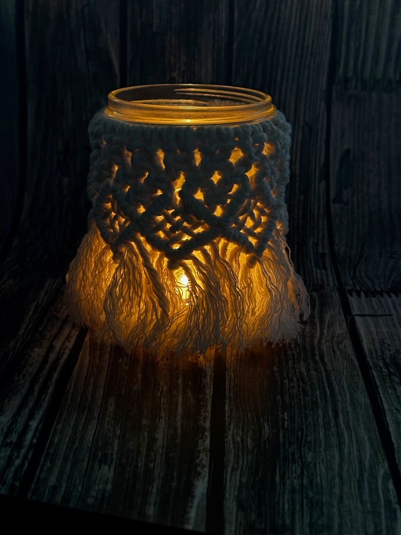 Handcrafted Macrame Jar Candle Holder Cover With Jar pint & Tea Candle