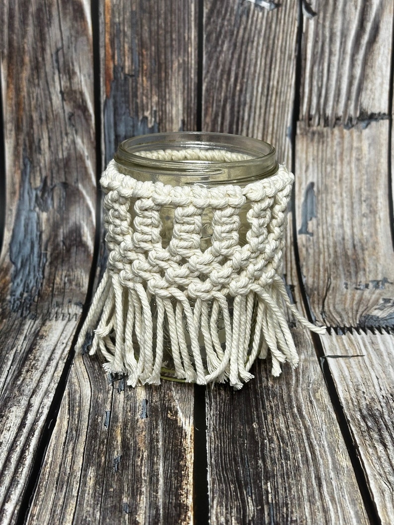 Handcrafted Macrame Jar Candle Holder Cover With Jar pint & Tea Candle