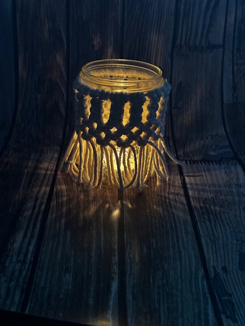 Handcrafted Macrame Jar Candle Holder Cover With Jar pint & Tea Candle