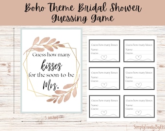 Boho Bridal Shower Guessing Game- Guess How Many Kisses for the Soon-to-Be Mrs- Sign & Guessing Slips