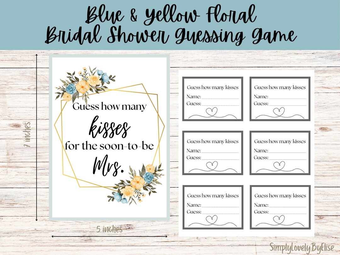 Blue & Yellow Floral Bridal Shower Guessing Game- Guess How Many Kisses ...