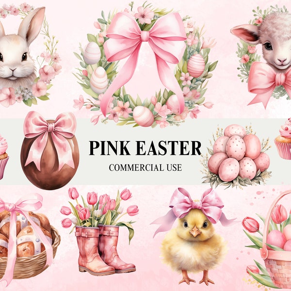 Pink Easter Watercolor Clipart, Pink Easter PNG, 19 Pink Easter Transparent PNG, Pink  Mini Eggs, Tulips, Cute Easter Bunny, Easter Day PNG