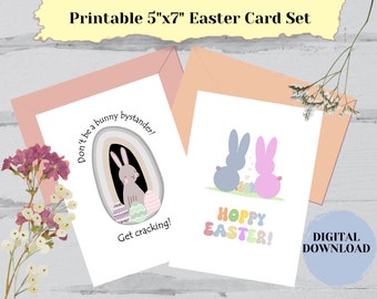 Get Cracking Happy Easter Bunny Card Set|Hoppy Easter|love|Printable 5x7|Easter Season|Greeting Card|JPG|PDF| Digital Download| Cut and Fold