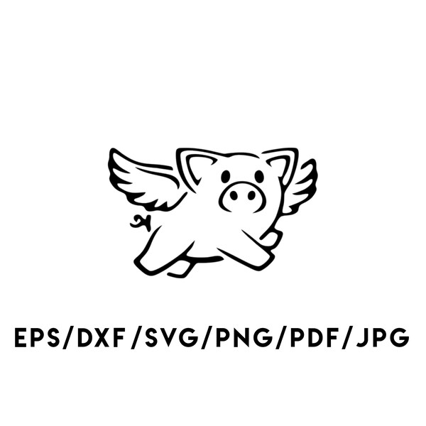Flying Pig Design Instant Download Svg, Eps, Dxf, Png, Pdf, Jpg digital download