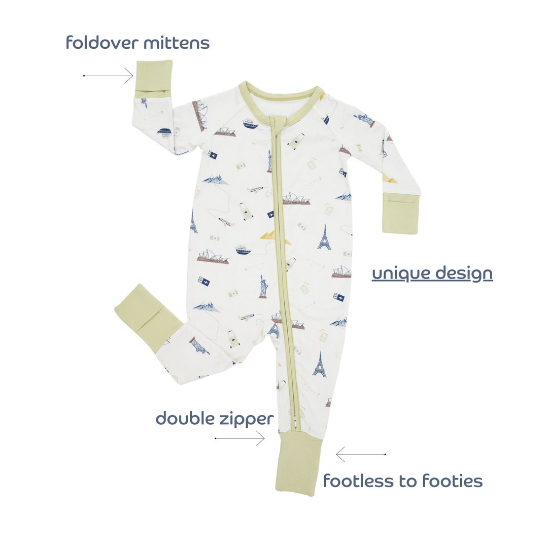 The Traveler Baby Footie Double Zipper Pajama Boy Girl Neutral Bamboo Pajama Etsy UK