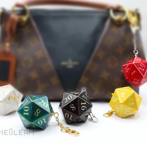 D20 Die Bag Charm Keychain [Pick your colors, 2" Holographic] - Purse hanging DnD charm dangler pendant - Her original magical fantasy gift