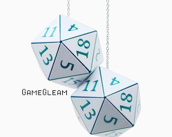 D20 Car Dice [Pick your colors, custom 2" charms] - DnD hanging car accessories for fantasy fans and DMs - A magical and custom gamer gift