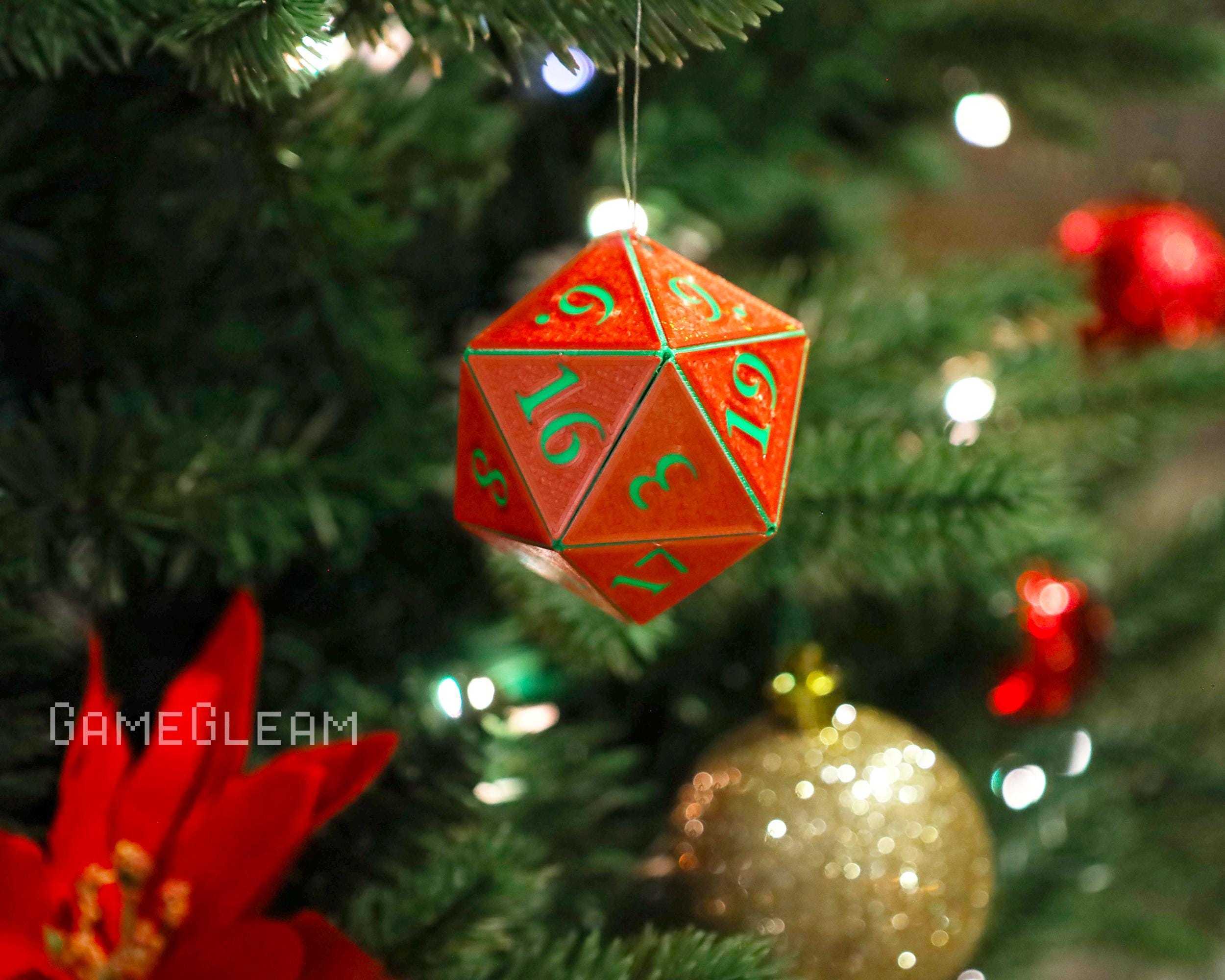 D20 Ornament [Pick your colors, 2&quot; Holographic] - Hanging DnD charm dangler - A magical Christmas tree holiday season gift for him or her