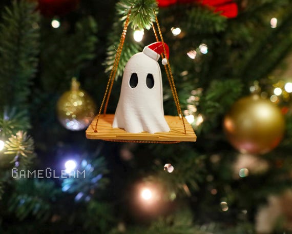 Santa Ghost Ornament - Hanging charm dangler accessory - A spooky Christmas tree holiday season gift to surprise that special him or her