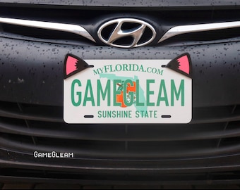 Nummerplaat kattenoren paar [Kies je kleuren, holografisch 2,75" breed] - Past op auto's of motorfietsen - Een magisch kattencadeau voor hem of haar