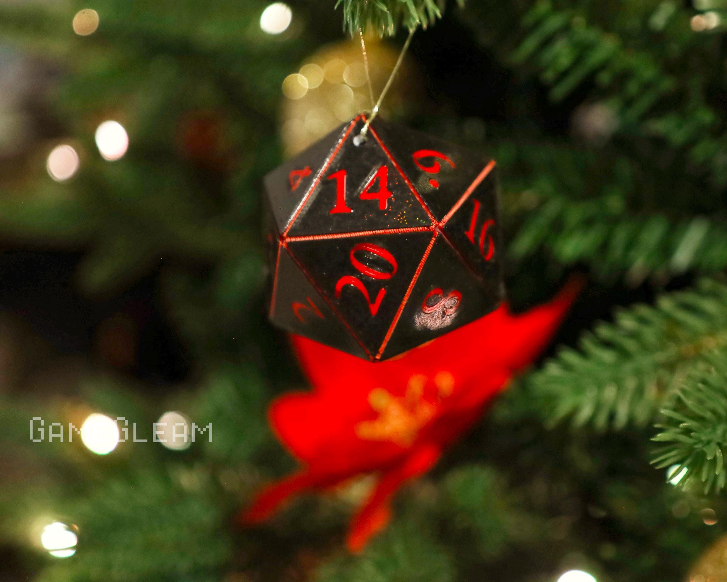 D20 Ornament [Pick your colors, 2&quot; Holographic] - Hanging DnD charm dangler - A magical Christmas tree holiday season gift for him or her