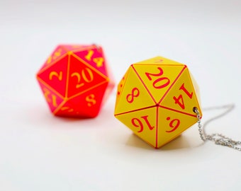 D20 Car Dice [2" Magenta/Pink and Yellow Holographic - "Pink Lemonade"] - Hanging DnD charm danglers - The magical car gift for him or her