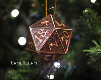D20-ornament [2" zwart/rood en roségoud holografisch] - hangende DnD-bedel - Een magisch kerstcadeau voor hem of haar