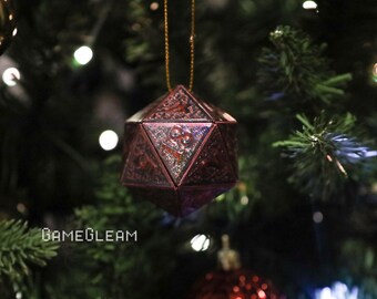 D20-ornament [2" zwart/rood en rood holografisch] - hangende DnD-bedel - Een magisch kerstcadeau voor de kerstperiode voor hem of haar