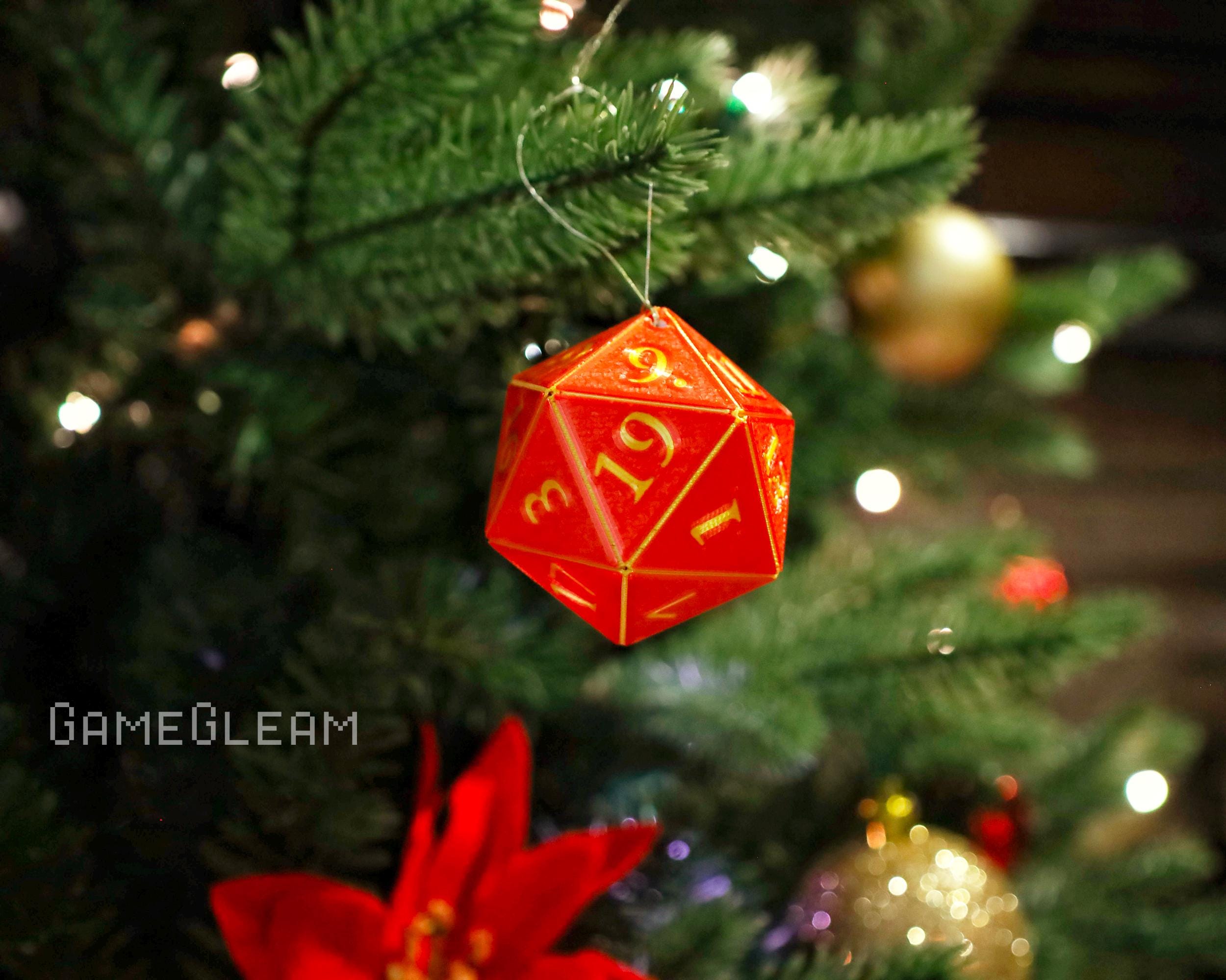 D20 Ornament [Pick your colors, 2&quot; Holographic] - Hanging DnD charm dangler - A magical Christmas tree holiday season gift for him or her