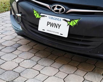 License Plate Bat Wings Pair [Lime Green, 6.5" wide wingspan] - Fits cars or motorcycles - A magical fantasy gift for him or her