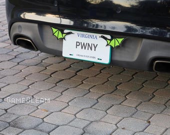 License Plate Bat Wings Pair [Lime Green, 6.5" wide wingspan] - Fits cars or motorcycles - A magical fantasy gift for him or her