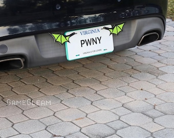 License Plate Bat Wings Pair [Lime Green, 6.5" wide wingspan] - Fits cars or motorcycles - A magical fantasy gift for him or her