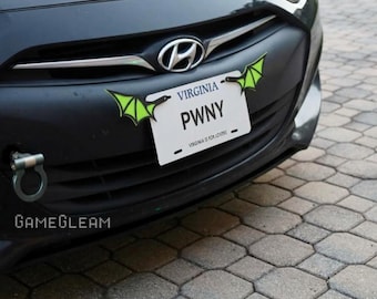 License Plate Bat Wings Pair [Lime Green, 6.5" wide wingspan] - Fits cars or motorcycles - A magical fantasy gift for him or her
