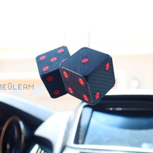 Carbon Fiber Car Dice: Hanging Mirror Dangler - Custom Number Colors