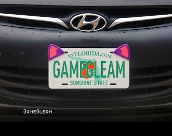 Harige kattenoren voor kentekenplaat [Kies je kleurenpaar, holografisch 2,75" breed] - Geschikt voor auto's of motorfietsen - Een magisch cadeau voor hem of haar