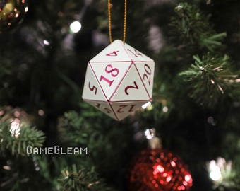 D20-ornament [2" lichtgroen en schittering kastanjebruin holografisch] - DnD-bedel - Een magisch kerstcadeau voor de kerstperiode voor hem of haar
