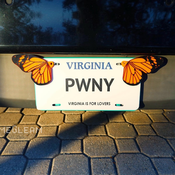 Ailes de plaque d'immatriculation papillon monarque : décoration de voiture orange holographique