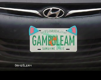 Furry Cat Ears for License Plate [Pick your color pair, Holographic 2.75" wide] - Fits cars or motorcycles - A magical gift for him or her