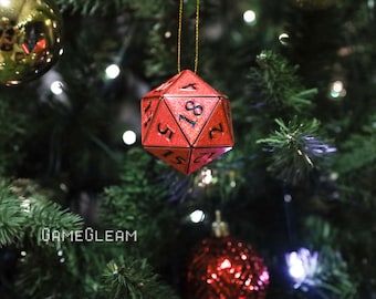 D20-ornament [2" rood en zwart holografisch] - hangende DnD-bedel - Een magisch kerstcadeau voor de kerstperiode voor hem of haar
