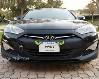 License Plate Bat Wings Pair [Lime Green, 6.5" wide wingspan] - Fits cars or motorcycles - A magical fantasy gift for him or her