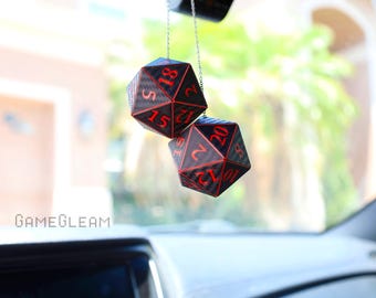 D20 Car Dice [Carbon Fiber, 2&quot; - Pick your number colors] - Hanging DnD charm mirror dangler - The hot automotive racing gift for him or her