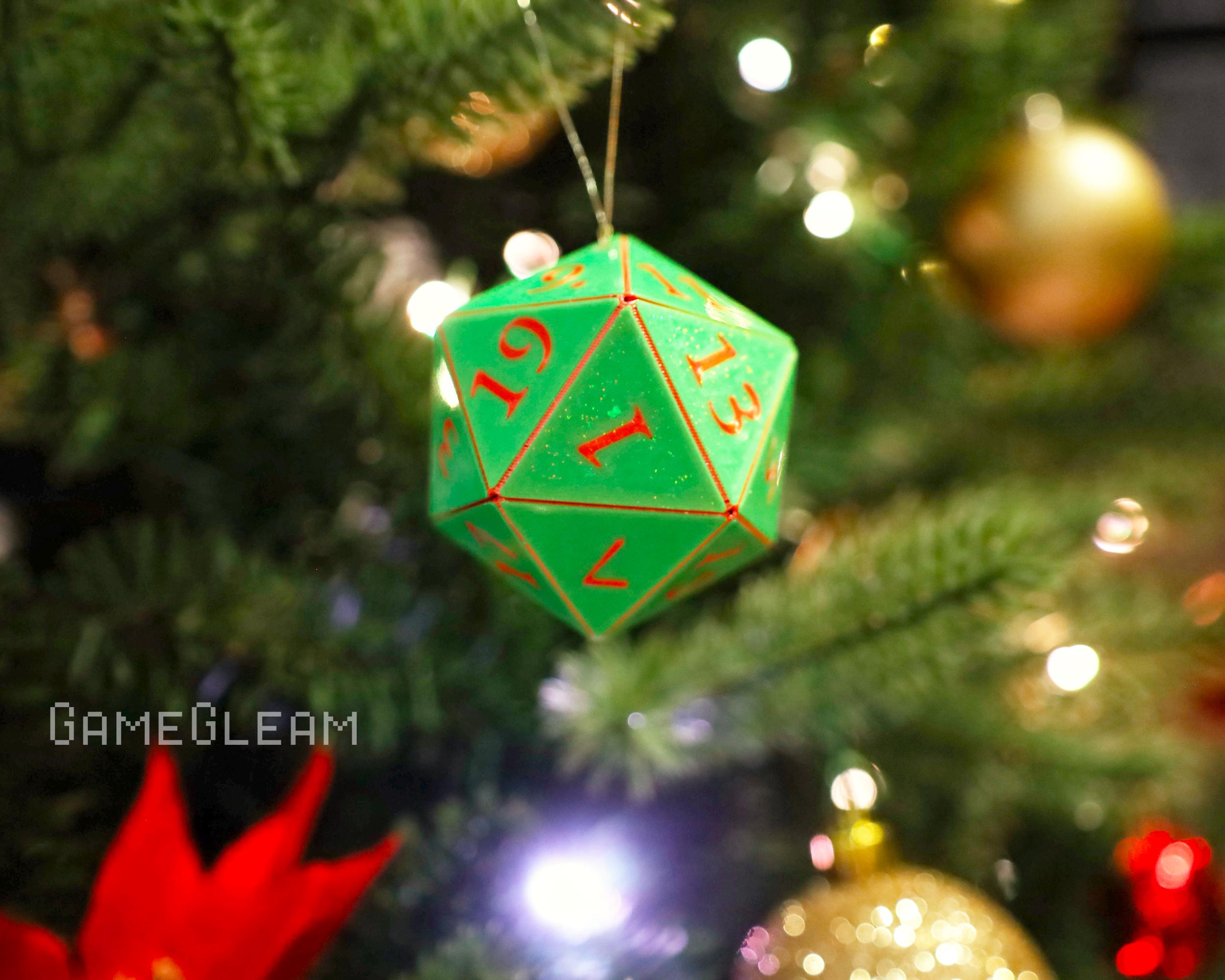 D20 Ornament [Pick your colors, 2&quot; Holographic] - Hanging DnD charm dangler - A magical Christmas tree holiday season gift for him or her