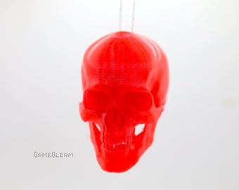 Rode autobedel met doorschijnende schedel: gelede bek, gothic-accessoire