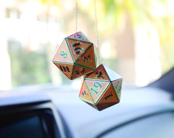 D20 Car Dice [Kies je kleuren, aangepaste 2"-bedels] - DnD hangende autoaccessoires voor fantasyfans en DM's - Een magisch en custom gamercadeau
