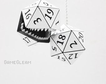Mimic D20 Car Dice [Pick your colors, custom 2" holographic charms] - DnD hanging car accessory - The thoughtful gamer gift with teeth