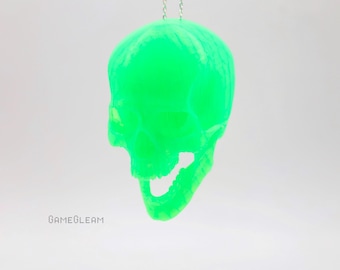 Doorschijnende groene schedel autobedel: scharnierend kaakgothaccessoire