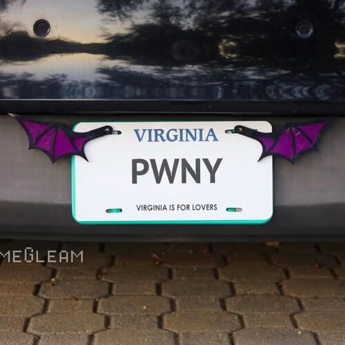 License Plate Bat Wings Pair [Silk Purple, 6.5" wide wingspan] - Fits cars or motorcycles - A magical fantasy gift for him or her