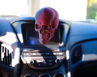 Skull Car Charm [zwart en rood, 3" gelede kaak achteruitkijkspiegelhanger] - Goth hangend autoaccessoire - Het skeletcadeau voor hem of haar