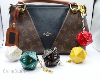 D20 Die Bag Charm Keychain [Pick your colors, 2" Holographic] - Purse hanging DnD charm dangler pendant - Her original magical fantasy gift