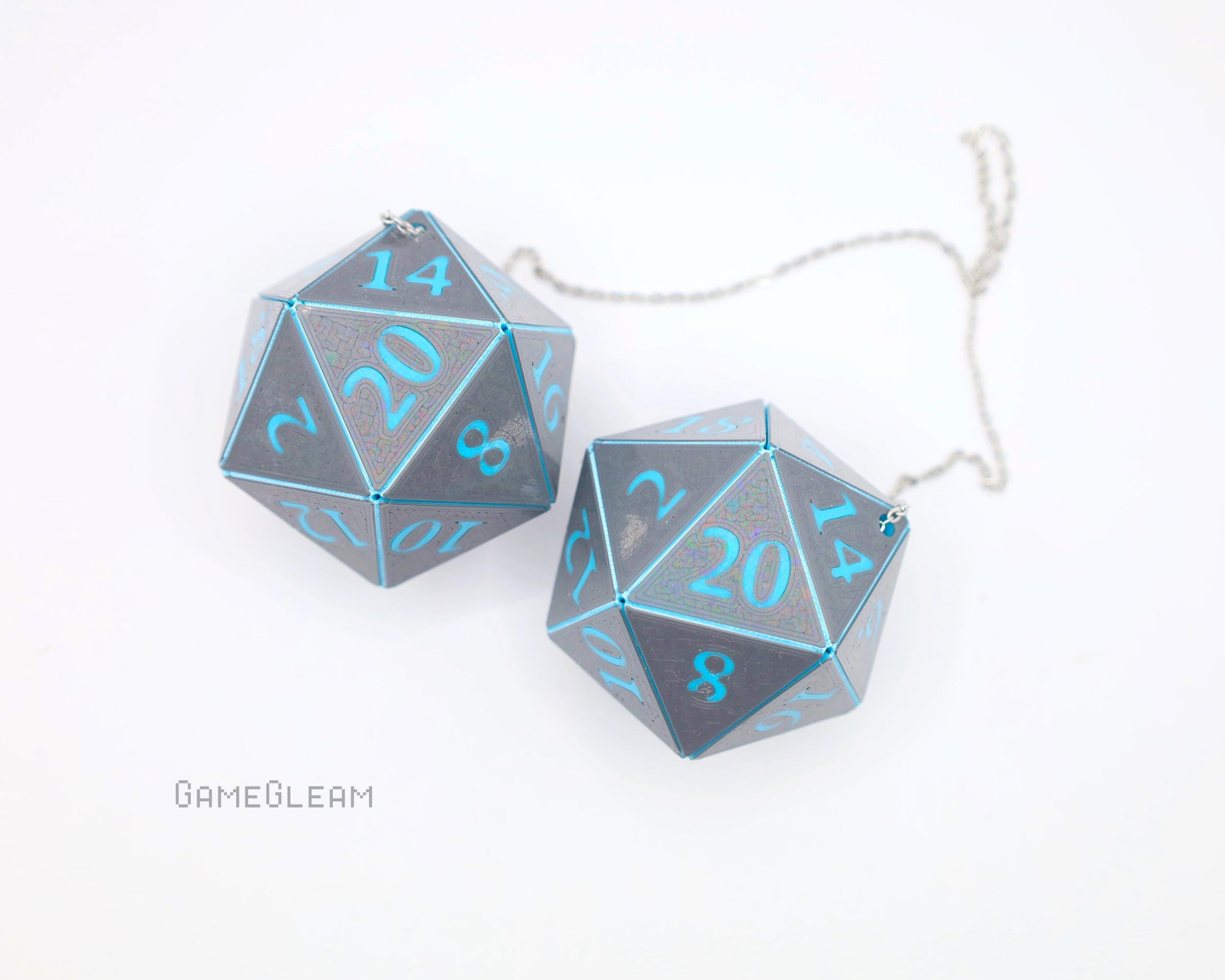 D20 Car Dice: Gray & Light Blue Holographic DnD Charm
