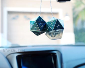 Mimic D20-autodobbelsteen: blauw/groen holografisch glow-in-the-Dark DnD-accessoire
